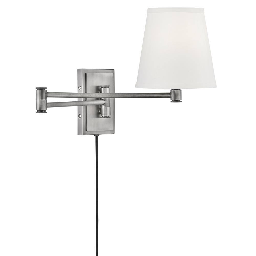 Antique Nickel Steel Swing Arm Wall Sconce with White Shade