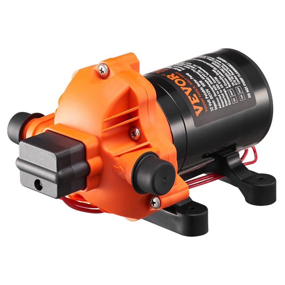 VEVOR 12-Volt Diaphragm Pump 1.8 GPM 3-Chamber Water Pump with Automatic Pressure Switch for RV Yacht Food Truck