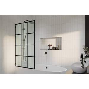 34 in. W x 58.25 in. H Fixed Frameless Tub Door French Monture Noir Single Bath Panel