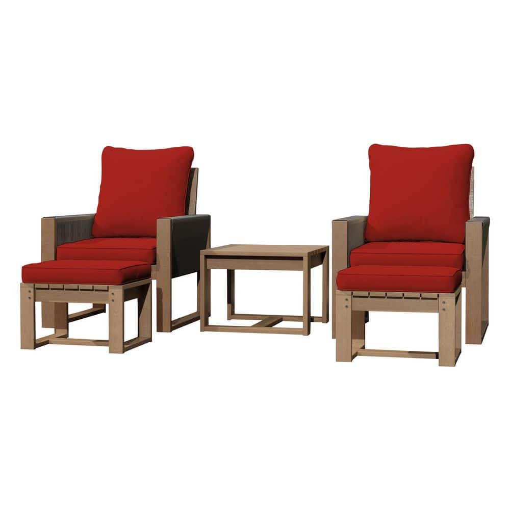 5-Piece Wooden Outdoor Pation Conversation Sofa Set Chaise Lounge with Red Cushions price history on PriceWatchPro