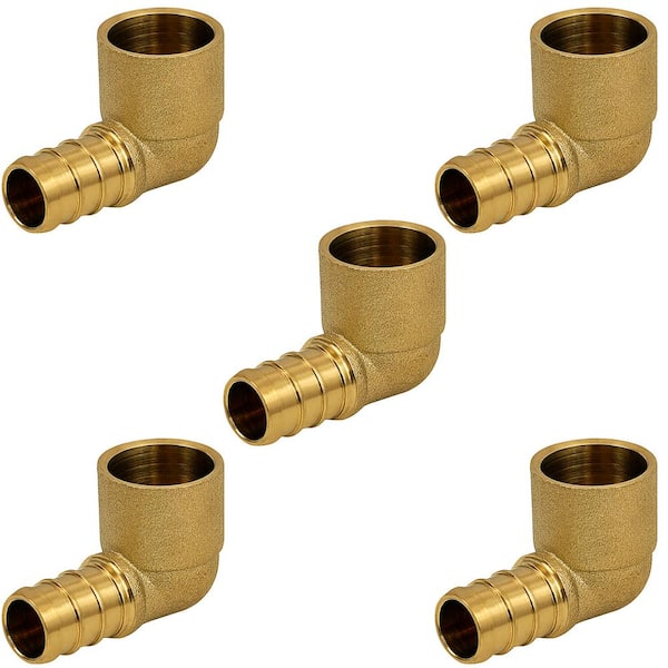 The Plumber's Choice 1/2 in. x 1/2 in. Brass Female Sweat x Pex Barb 90-Degree Elbow Pipe Fitting (5-Pack)