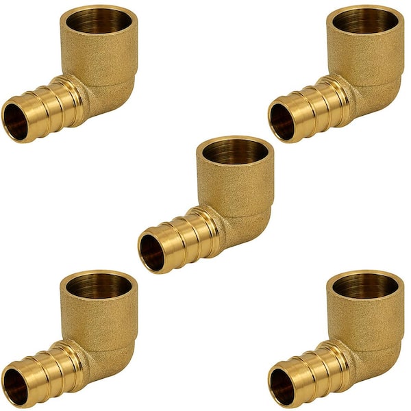 PLUMBFLEX 1/2 in. x 1/2 in. Brass Female Sweat x Pex Barb 90-Degree Elbow Pipe Fitting (5-Pack)