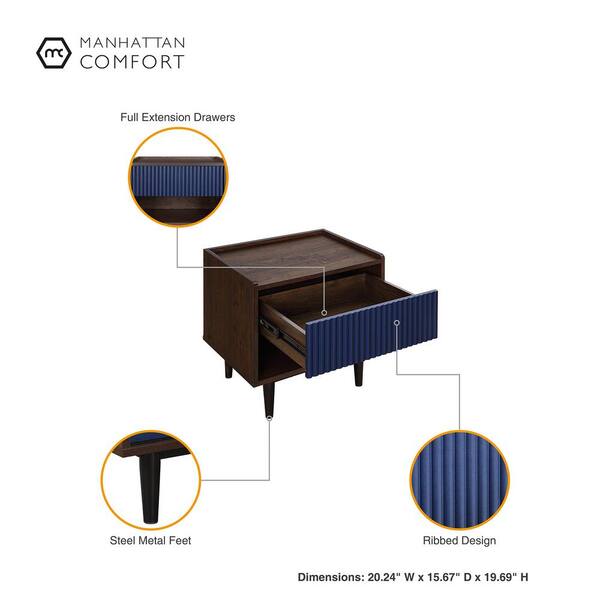 Manhattan Comfort Duane Modern Ribbed Nightstand with Full Extension Drawer in Dark Brown and Black Manhattan Comfort Duane Modern Ribbed Nightstand with Full Extension Drawer in Dark Brown and Black