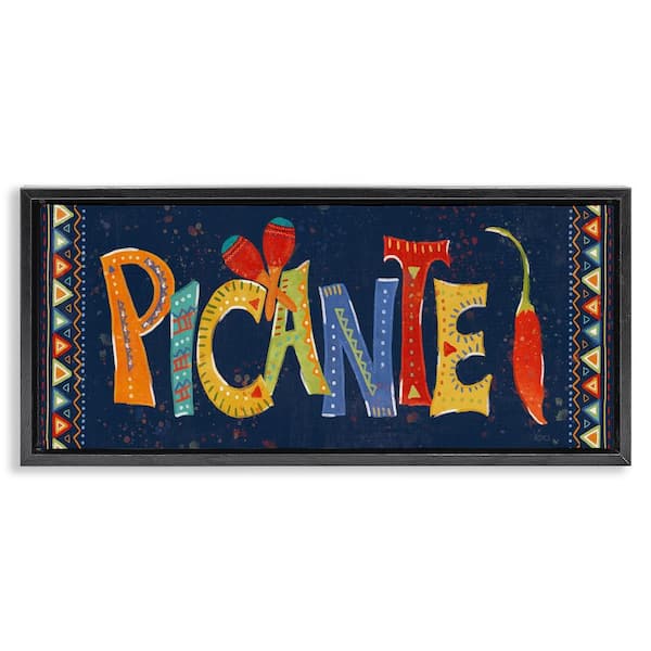 Stupell Industries Picante with Spicy Pepper by Veronique Charron Black Floater Frame Food Graphic Art Print 14 in. x 31 in.
