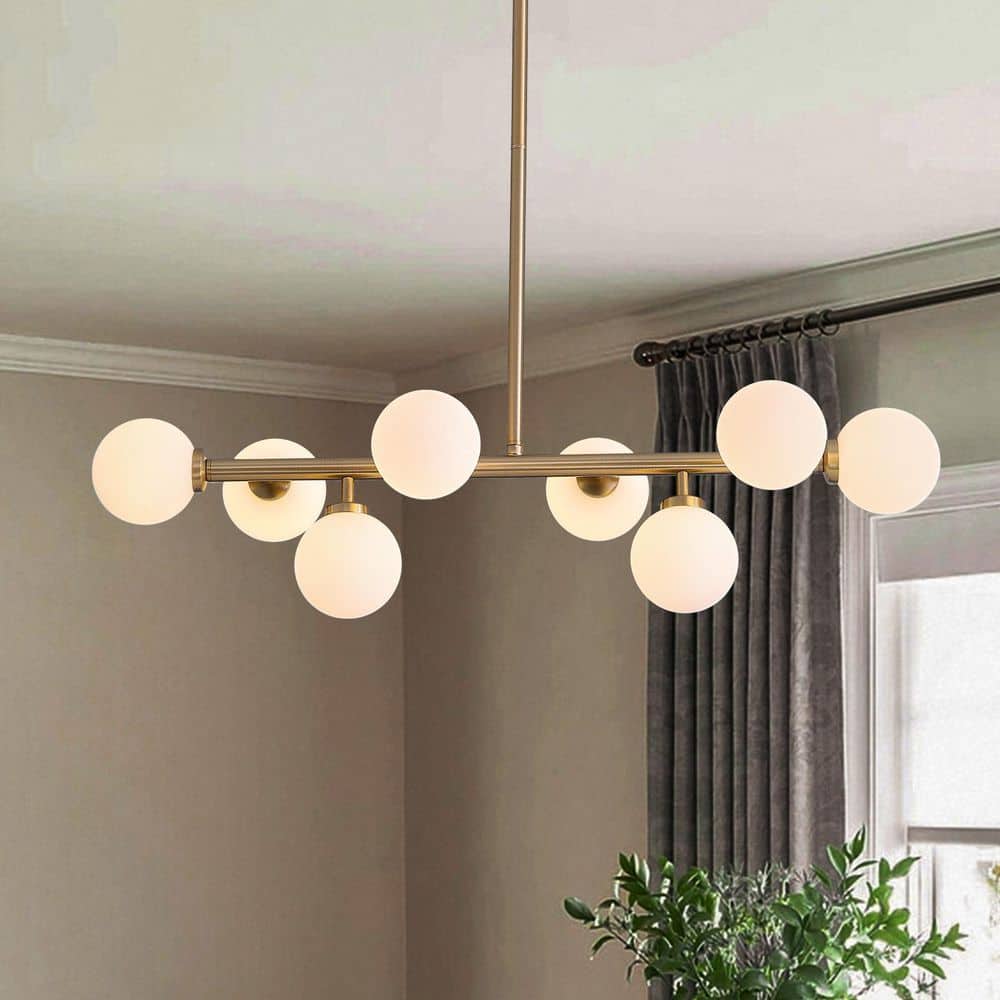 32 in. 8-Light Modern Dimmable Bubble Glass Sputnik Gold Glass Globe Chandelier for Dining Room and Living Room price history on PriceWatchPro