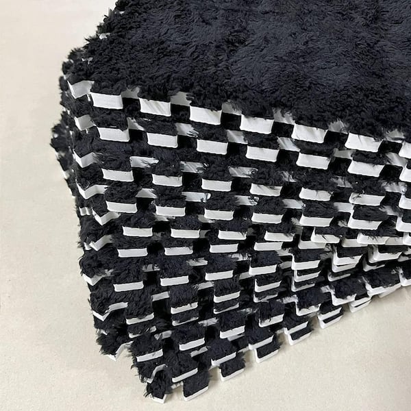16 Pieces Foam Floor Mat Square Interlocking Carpet Tiles Play Mat Soft Climbing Area Rugs, 12 x 12 x 0.4 in. Black