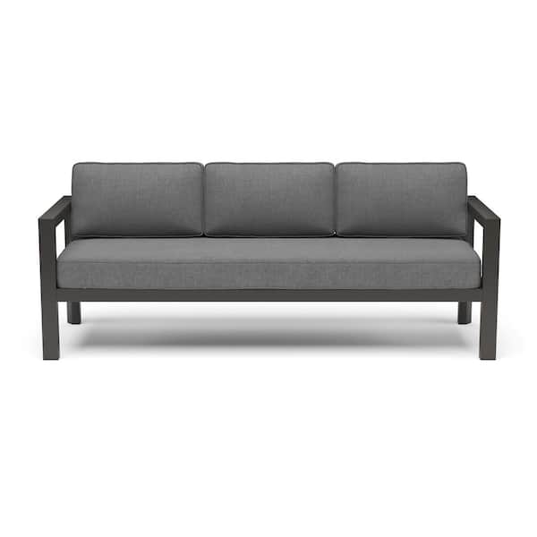 HOMESTYLES Grayton Gray Aluminum Outdoor 3-Seat Sofa Couch with Gray Cushion
