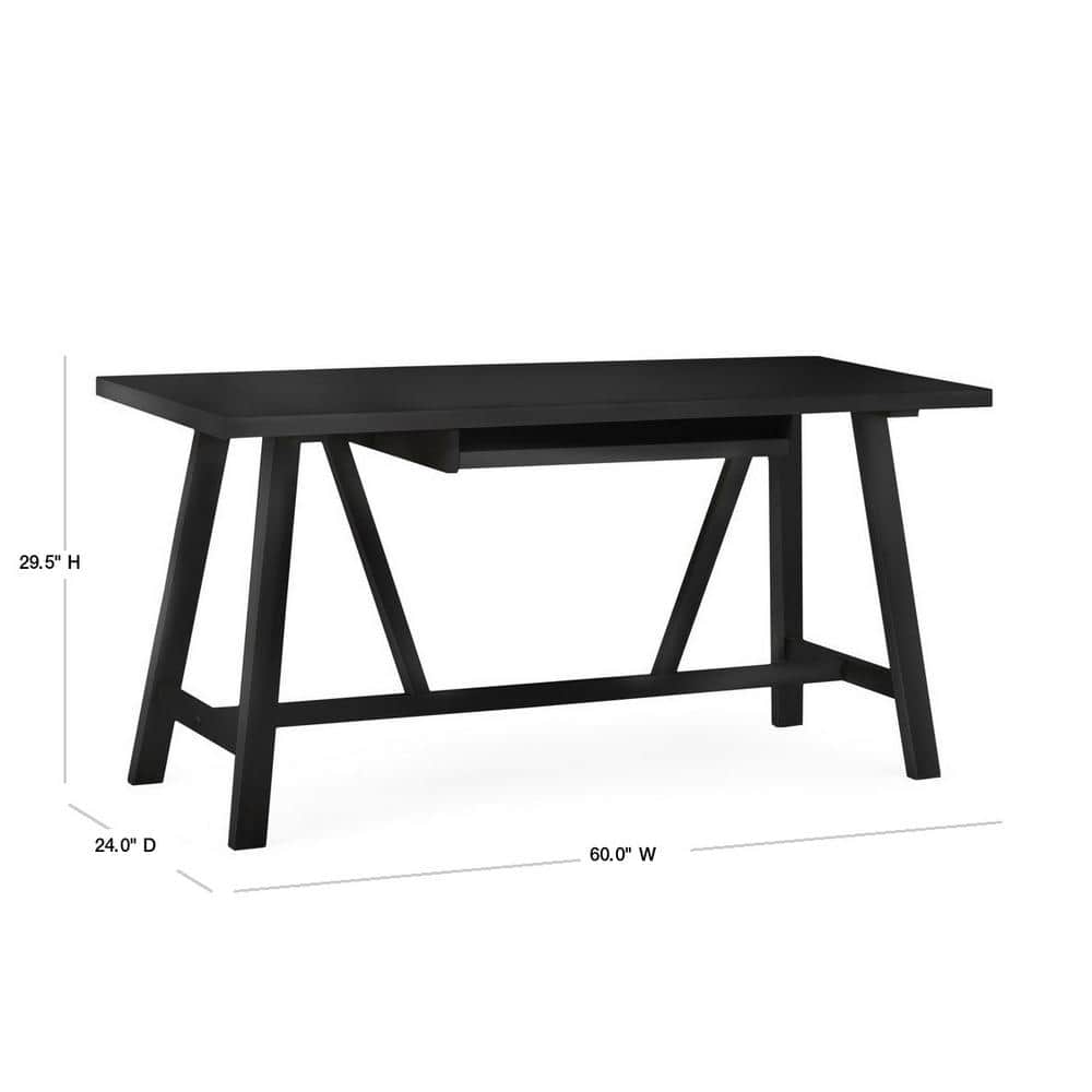 Dylan Rustic Farmhouse Solid Wood 60" Writing Desk with Keyboard Tray in Black