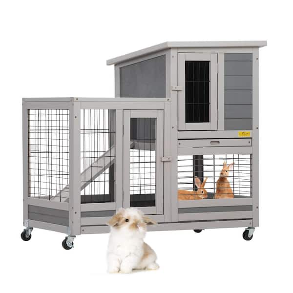COZIWOW Wooden Rabbit Hutch Bunny Cage Small Animal House with 4 Casters