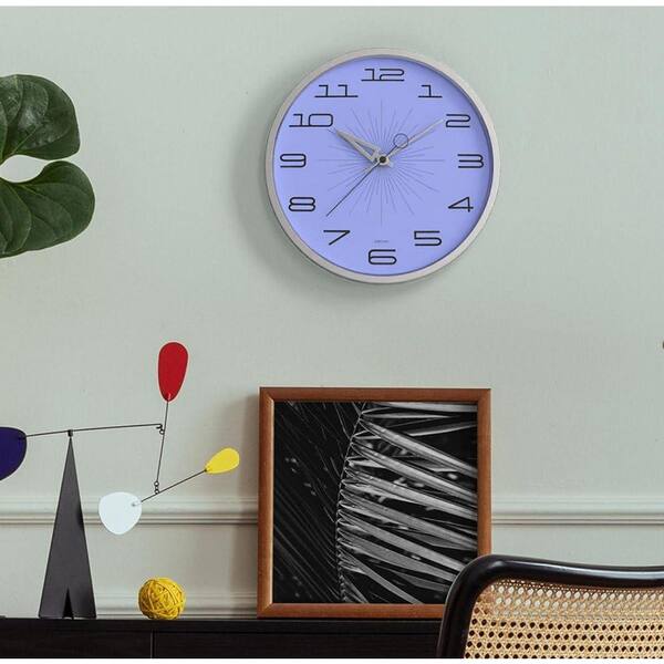 12 in. Blue Analog Metal Lighted Wall Clock for Living Room