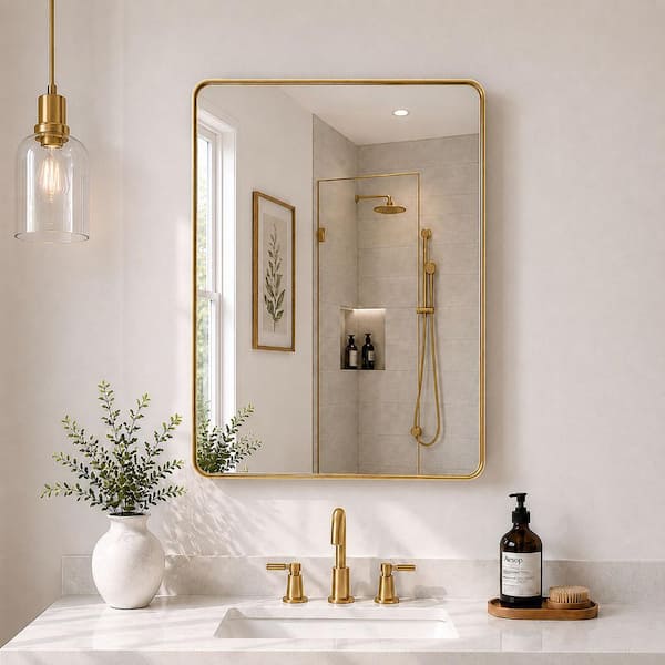 Cosy 24 in. W x 36 in. H Rectangular Framed Wall Bathroom Vanity Mirror in Brushed Gold