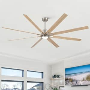 Coastal 84 in. Indoor Brushed Nickel Large Windmill Ceiling Fan with Light, Natural Wood Blades and Remote Control