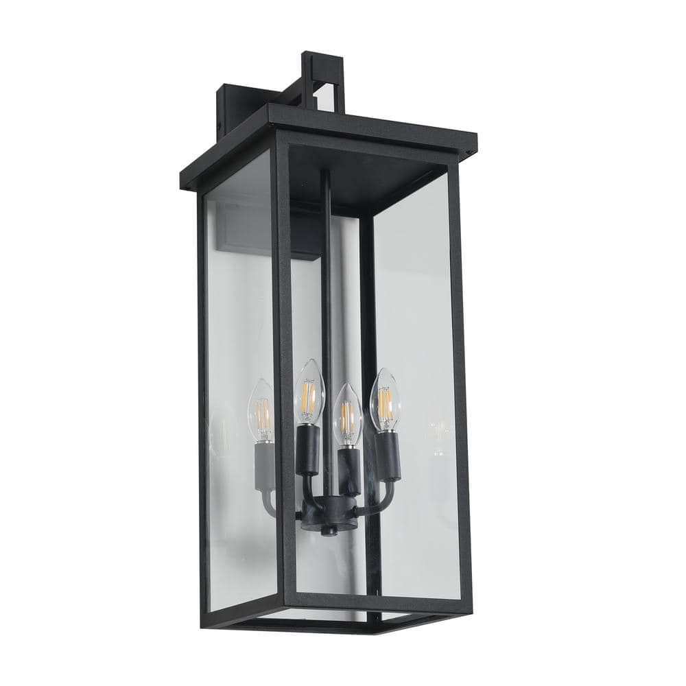 4-Light Frosted Black Outdoor Rust-Proof Wall-Light Sconce with Clear Glass