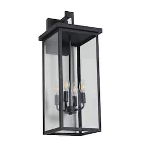 4-Light Frosted Black Outdoor Rust-Proof Wall-Light Sconce with Clear Glass Shade for Entryway Porch Patio Gazebo