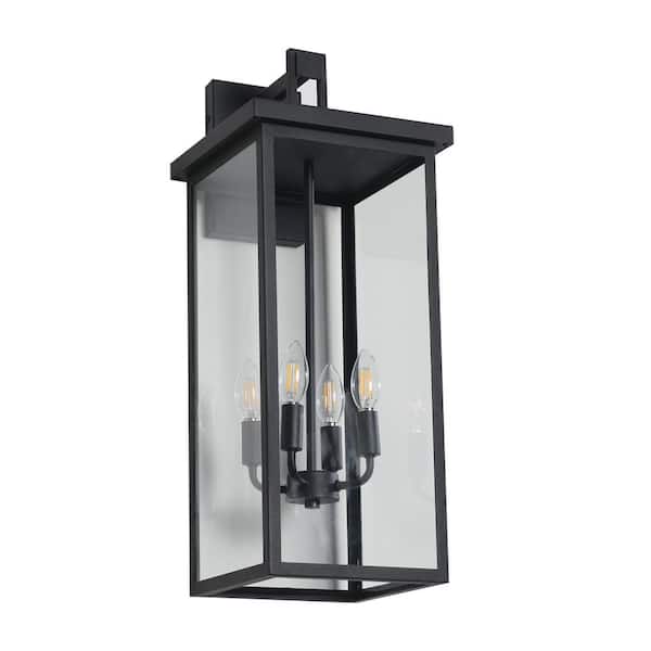 FIRHOT 4-Light Frosted Black Outdoor Rust-Proof Wall-Light Sconce with Clear Glass Shade for Entryway Porch Patio Gazebo