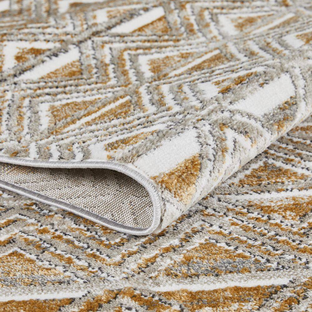 Beige and Yellow Geometric 2' x 3' Synthetic Area Rug
