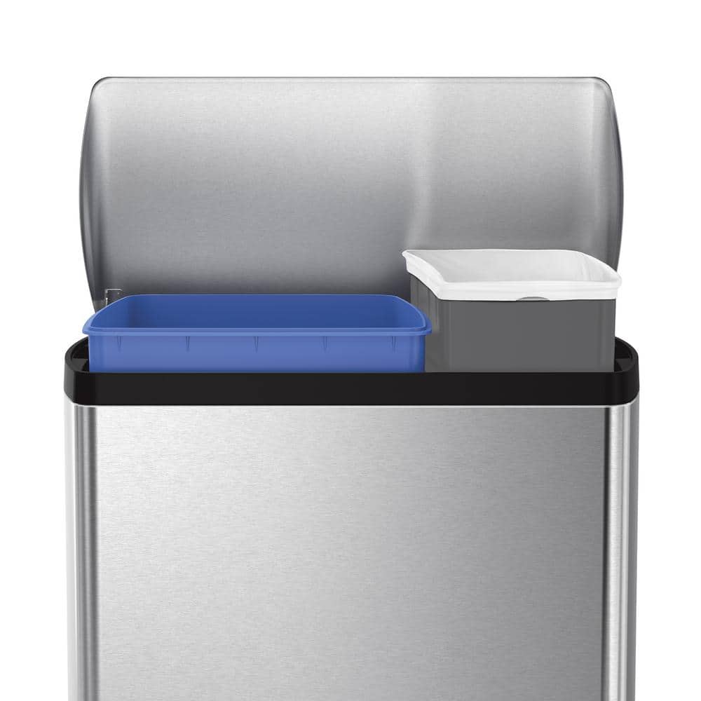 Brushed Stainless Steel Dual Compartment Recycling Kitchen Trash Can