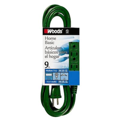 9 ft. 16/3 Multi-Outlet (3) Extension Cord with Power Tap, Green