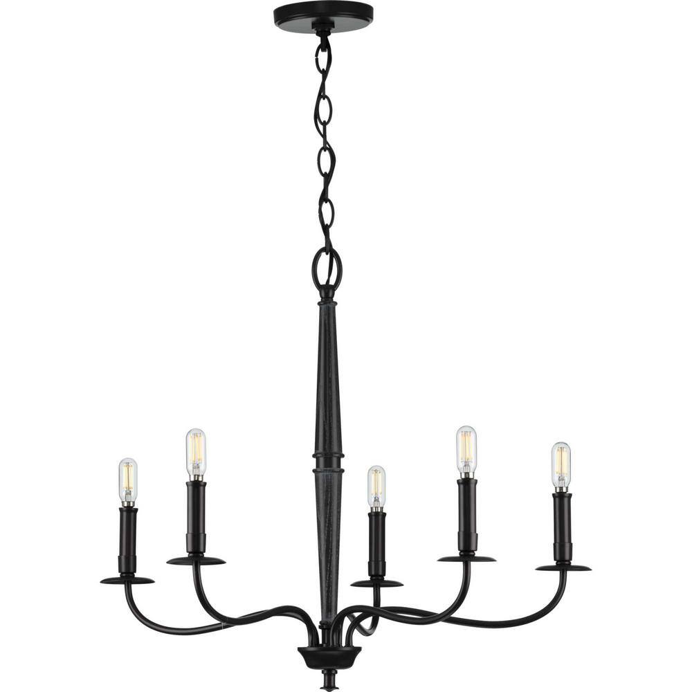 Matte Black 5-Light Vintage Candlestick Chandelier