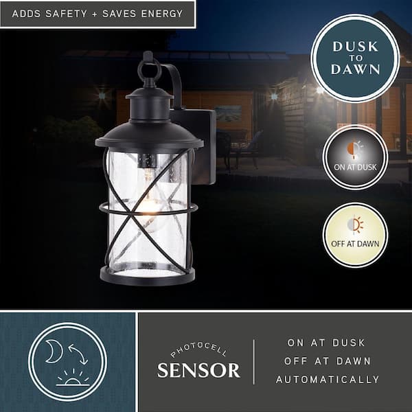 Adams 1 Light Black Dusk to Dawn Outdoor Wall Lantern Clear Glass