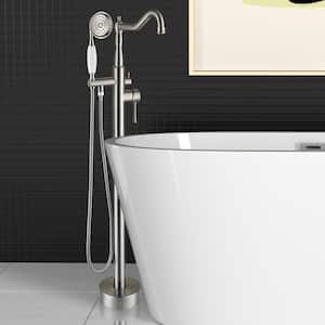 2-Handle Freestanding Tub Faucet with Hand Shower in Brushed Nickel