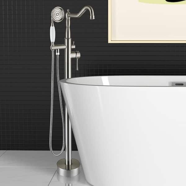 Staykiwi 2-Handle Freestanding Tub Faucet with Hand Shower in Brushed Nickel
