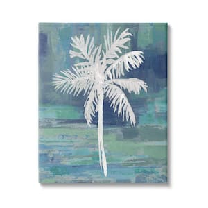 White Palm Tree Leaves Abstract Green Background by Kristen Dew Unframed Nature Art Print 48 in. x 36 in.