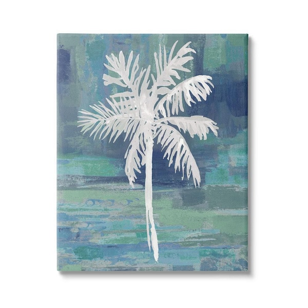The Stupell Home Decor Collection White Palm Tree Leaves Abstract Green Background by Kristen Dew Unframed Nature Art Print 48 in. x 36 in.