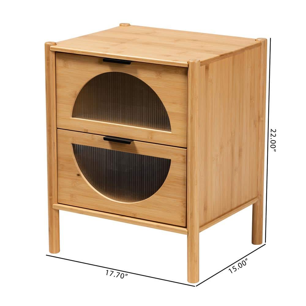 Naresh Natural Brown Bamboo Wood 2-Drawer Accent Table