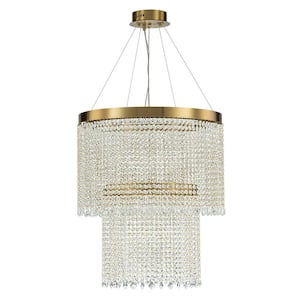 Liusu 1-Light Dimmable Integrated LED Brass Crystal Chandelier 2-Tier Hanging Light for Dining Room