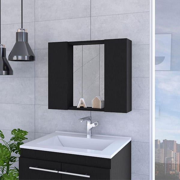 Black 23.6 in. W x 19.5 in. H Farmhose Rectangle MDF Framed Mirror Wall Mirror Vanity Mirror