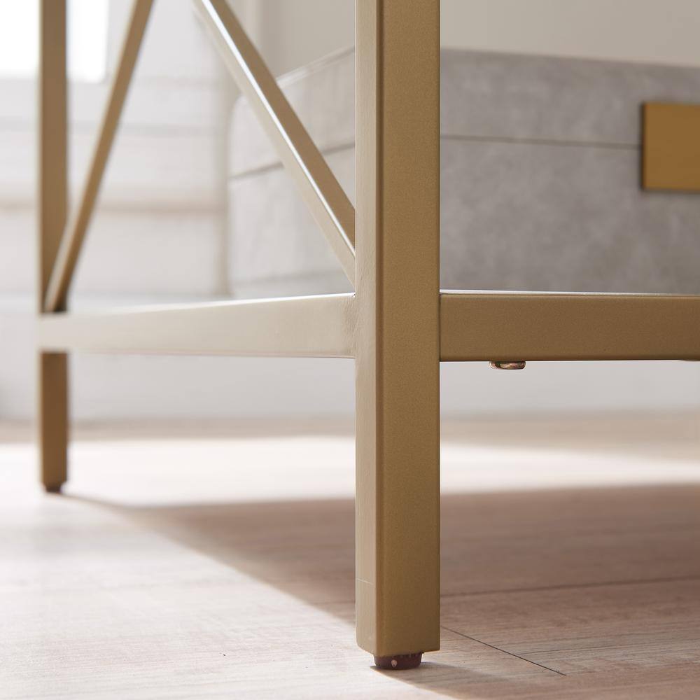 Claudette Gold Metal Frame and White Wood Top End Table with Drawer