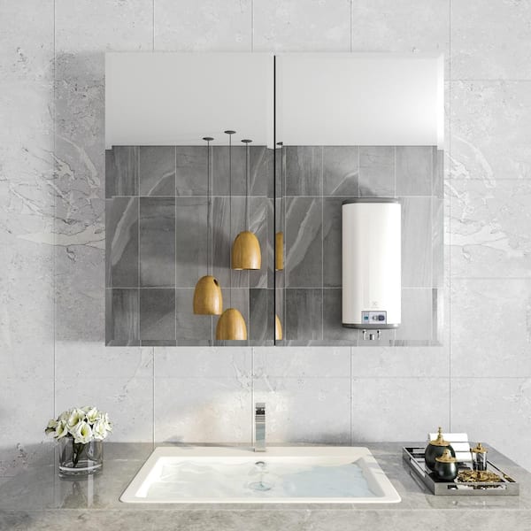 30 in. W x 26 in. H Rectangular Silver Aluminum Recessed or Surface Mount Medicine Cabinet with Mirror (Type A)