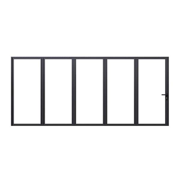 Teza 85 Series 168 in. x 80 in. Matte Black Right to Left Folding Aluminum Bi-Fold Patio Door