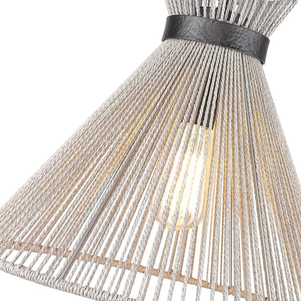 Matte Black and Bleached Raphia Medium Pendant Light