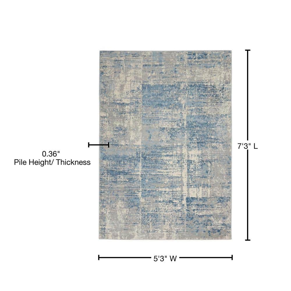 Blue Abstract Hand-knotted Synthetic 5' x 7' Area Rug