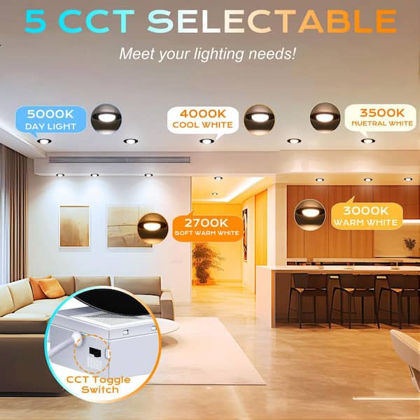 4 Inch 5CCT Swivel LED Gimbal Recessed Light, 120V, IC Rated, Air Tight, Junction Box, Black, CRI90+, 2700K-5000K,4-Pack