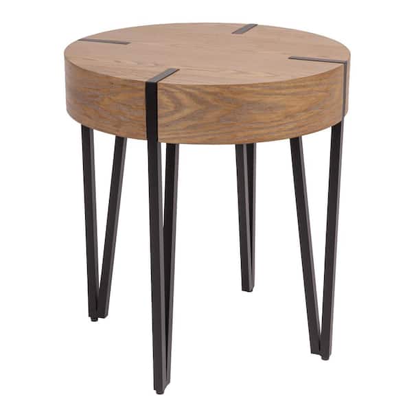 Storied Home 23 in. Wood and Iron End Table in Brown