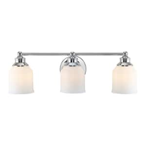 Lydia 24 in. 3-Light Iron/Frosted Glass Farmhouse Cottage LED Chrome Vanity Light
