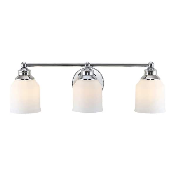 Lydia 24 in. 3-Light Iron/Frosted Glass Farmhouse Cottage LED Chrome Vanity Light