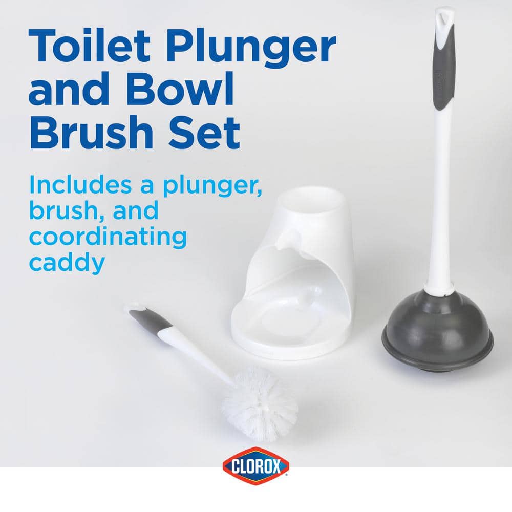 White and Black Toilet Plunger and Brush Set with Caddy