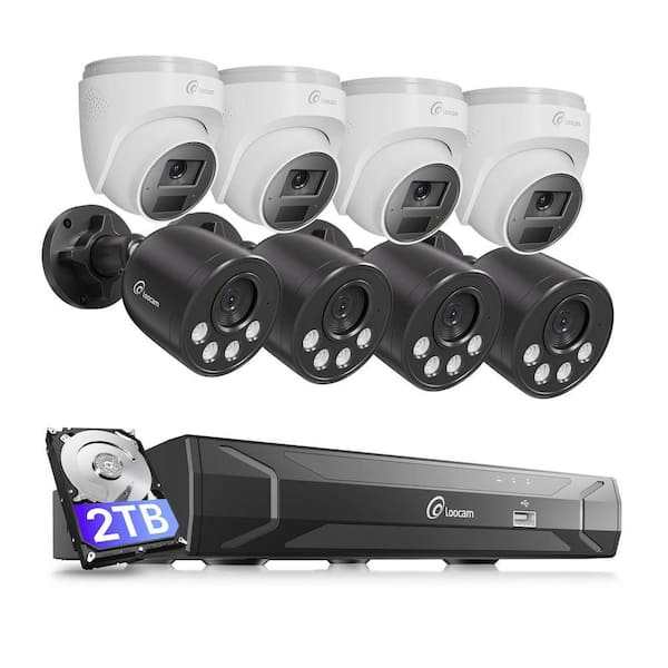 4K Ultra HD 8-Channel 8MP PoE 2TB NVR Security Camera System with 8-Wired PoE IP Cameras, Smart Human Vehicle Detection