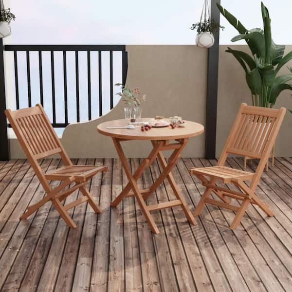 3-Piece Wood Round Outdoor Bistro Set