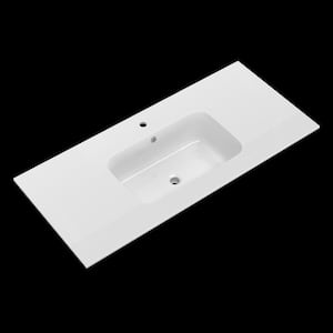 48 in. W x 22 in. D Solid Surface Rectangular Sink Vanity Top in White for Bathroom with Predrilled Faucet Hole