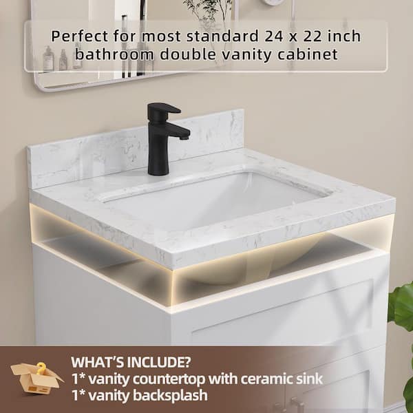 Zeafive Kar 24.4 in. W x 22 in. D Engineered Stone White