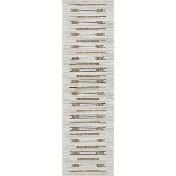Maise Beige Brown 2 ft. x 8 ft. Modern Abstract Indoor Outdoor Runner Rug