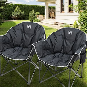 2PK Oversized Camping Chair, Fully Padded Folding Moon Saucer Chair, Heavy Duty Folding Chair with Cup Holder&Carry Bag