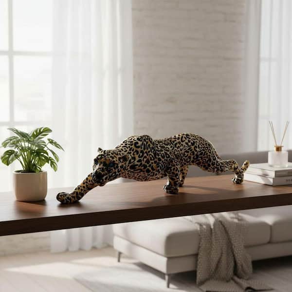 15.3 in. x 5.4 in. Resin Yellow Modern Leopard Cheetah Statue