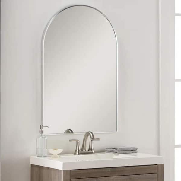 Silver 20 in. W x 30 in. H Arched Metal Framed Modern Wall Vanity mirror
