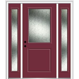 Rain Glass 64 in. x 80 in. Right-Hand Inswing Burgundy Fiberglass Prehung Front Door on 4-9/16 in. Frame